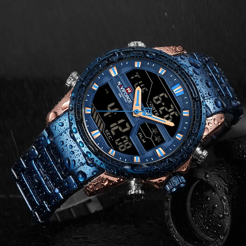 NAVIFORCE мужские спортивные часы мужские кварцевые светодиодный цифровые часы мужские роскошные брендовые полностью стальные военные наручные часы Relogio Masculino