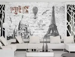 Пользовательские фрески 3d фото обои Гостиная 3d настенные стикеры кирпичная стена башня Парижа 3d картина обои для стен 3d