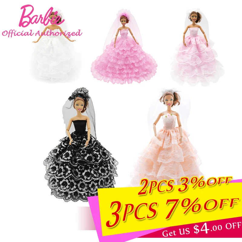 

Handmake Lace Barbie Doll Wedding Dress Accessories Beautiful Evening Long Dress Party Skirt Barbie Clothes Vestido de Noite