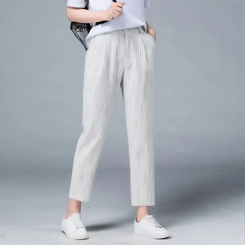 Earoomze 2018 Women's Summer Cotton Linen Pants Casual Elastic Waist ...