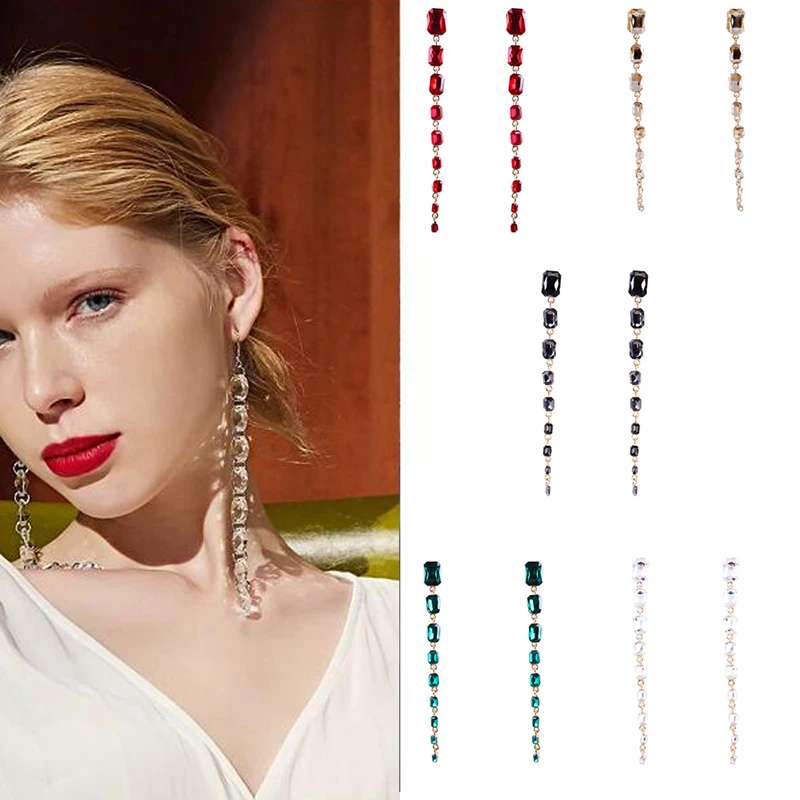 

Lalynnly Luxury Crystal Rhinestone Long Earrings for Women Party Wedding Earrings Statement Earrings with Stones Jewelry E27381