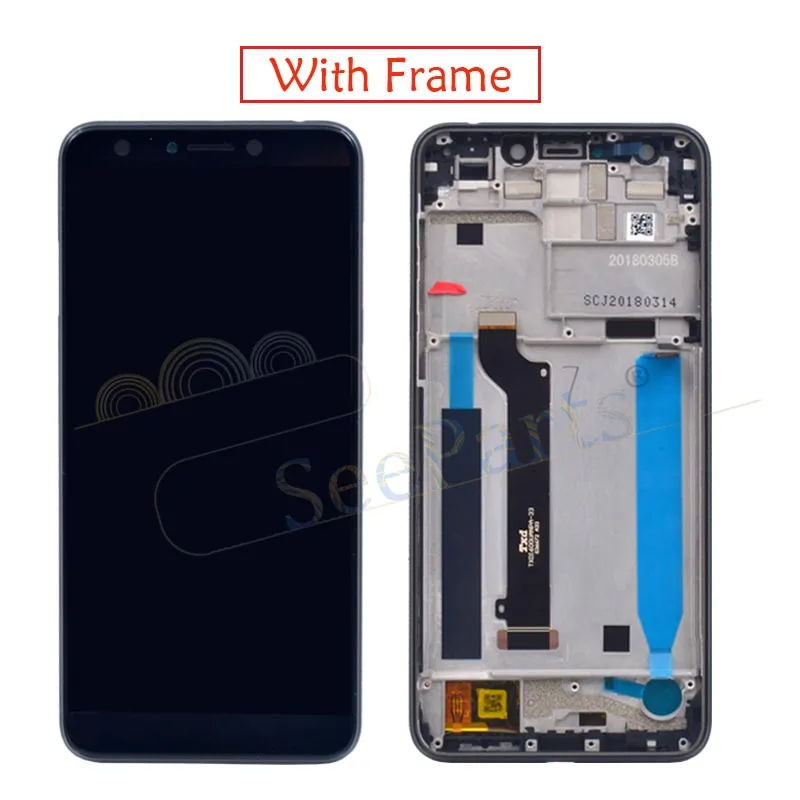 LCD Screen Mobile Phone and Digitizer Full Assembly with Frame for Asus ZenFone 5 Lite X017DA ZC600KL S630 SDM630 Color : Black Black