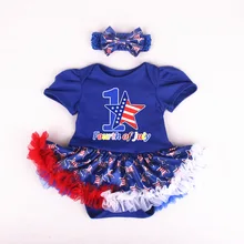 Хлопка и кружева дети 4th июля комплект детской одежды Amercia звезда младенческой комбинезон+ повязка на голову для малышей подарок для девочек PN50