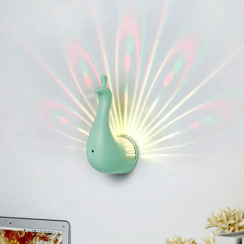 Креативный светодиодный Павлин ночник Настенный светильник для спальни прикроватный фон канал лестница Декор романтический проекционный