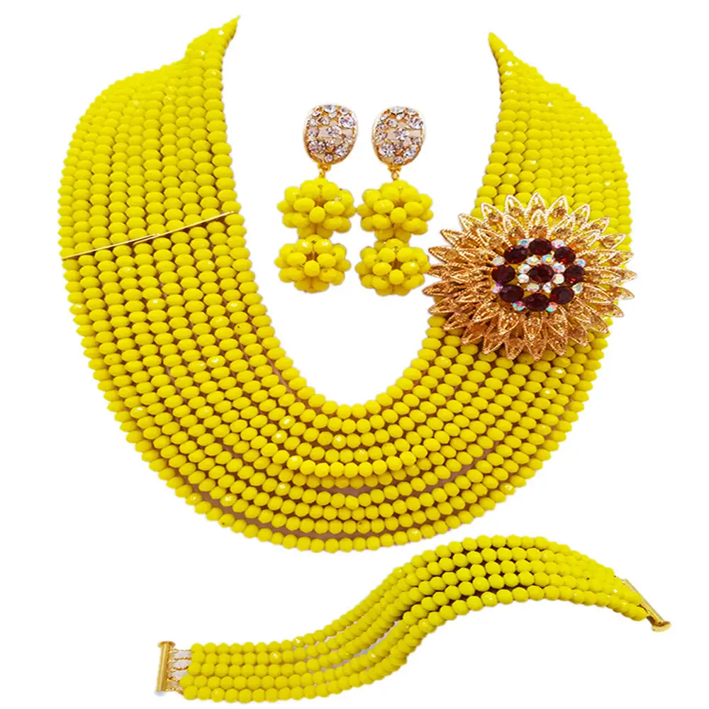 

Opaque Yellow African Beads Jewelry Set Crystal 10DSK09
