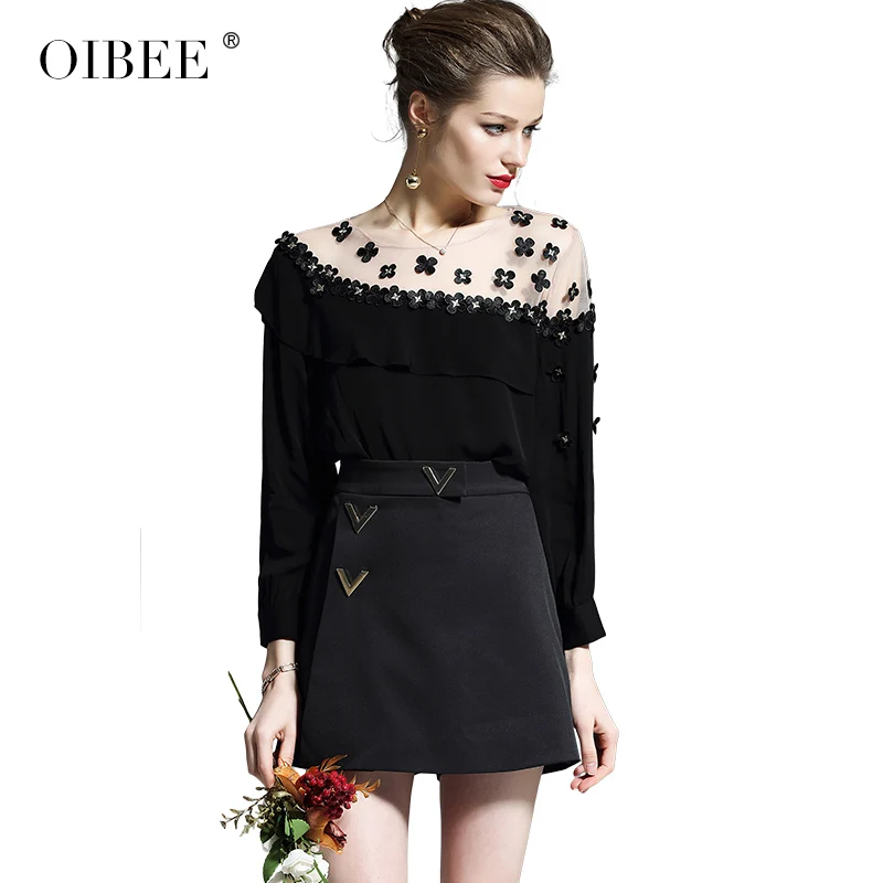 OIBEE2019 сезон весна лето пряжа онлайн одежда женские шифоновая блузка без бретелек сексуальные цветы круглый воротник короткая куртка черный - Цвет: back