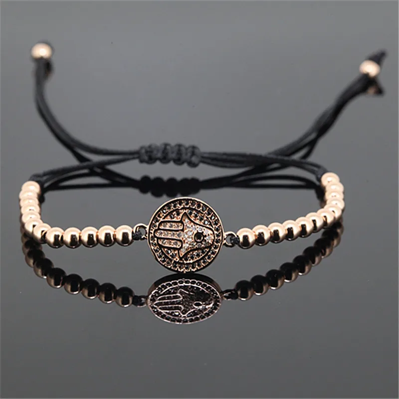 1pc New Evil Eye Men Macrame Adjustable Bracelet Paved White CZ Hamsa 