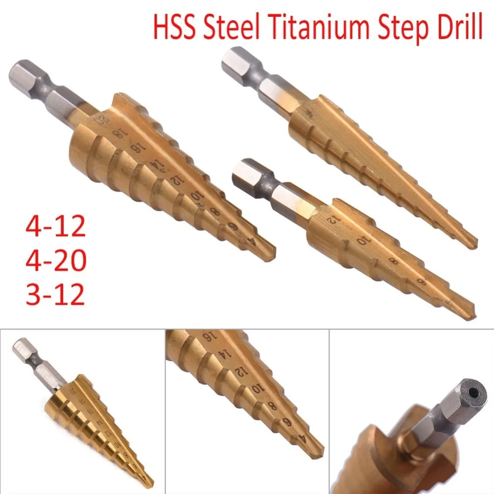 3 шт. 4241 HSS Метрическая 1/4 "Hex титан с покрытием шаг бурильные долото режущие инструменты плавное сверло набор объемной упаковки