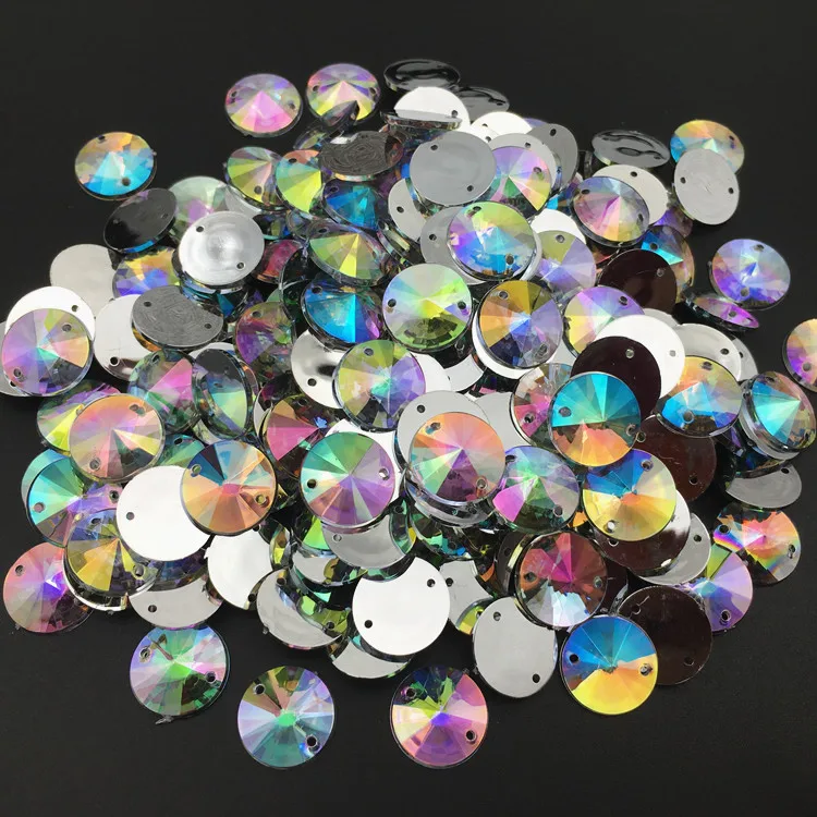 

12mm 50pcs Crystal Clear AB Rivoli Acrylic Sew On Rhinestones 2holes Round crystal Dress decoration