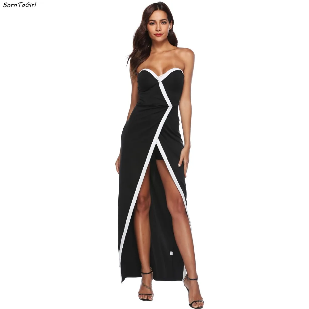 Borntogirl Party Bodycon Sexy Strapless Slit Maxi Dress Women 2018 