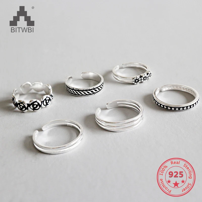 925 Sterling Silver Fashion Ladies Six Sets Adjustable Rings Set For