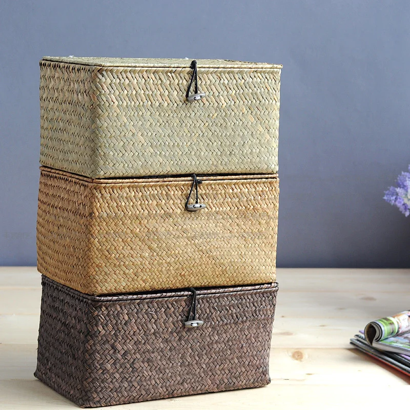 Creative Craft Lidded Storage Box Large Sea Straw Basket Creative Craft Lidded Storage Box Large Sea Straw Basket Glove Green Vine In Bo Bins From Home Garden On