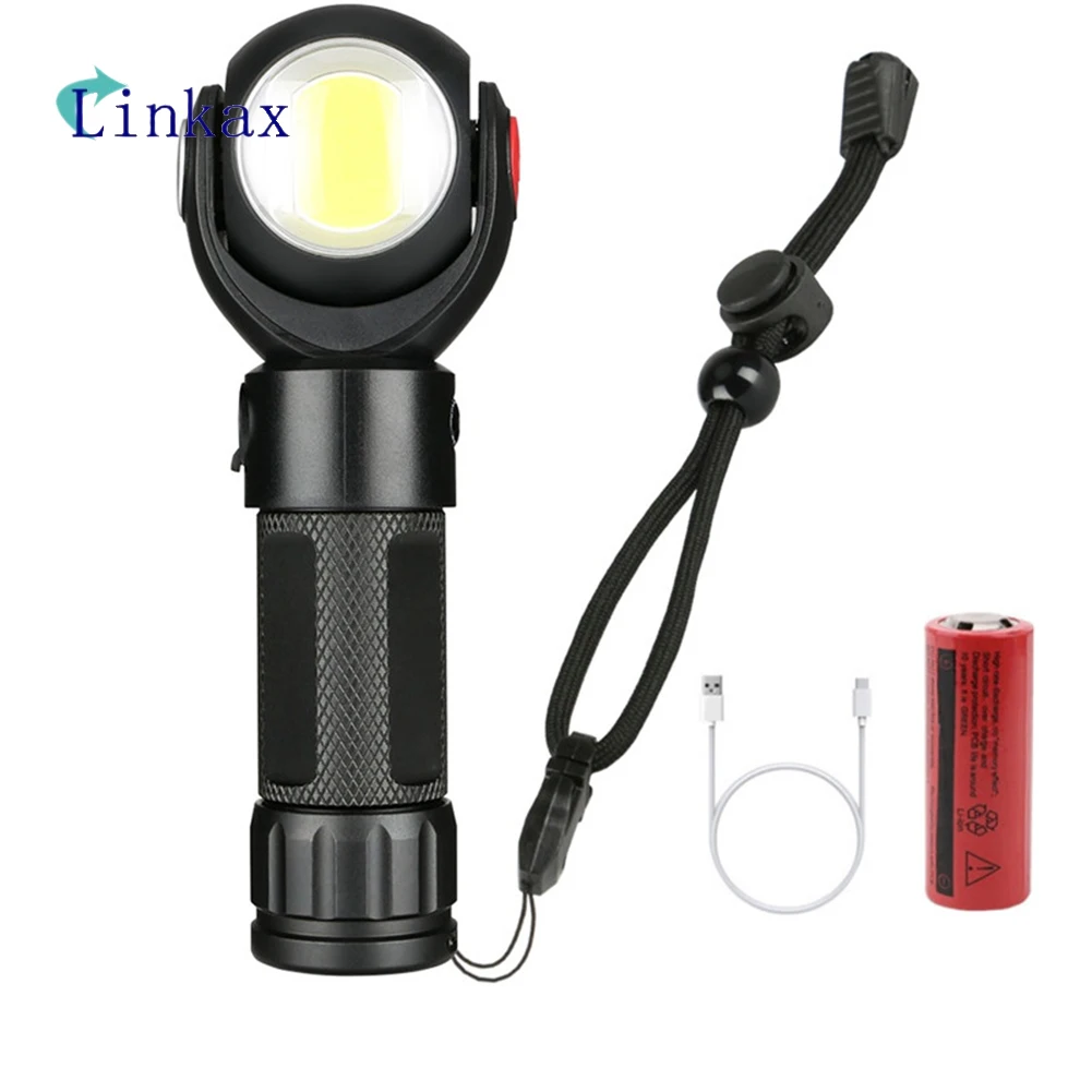 

7 Modes USB Rechargeable 1*T6+1*COB LED Flashlight Super bright 360 Rotatable Torch Flashlight Tail Magnet Work Light