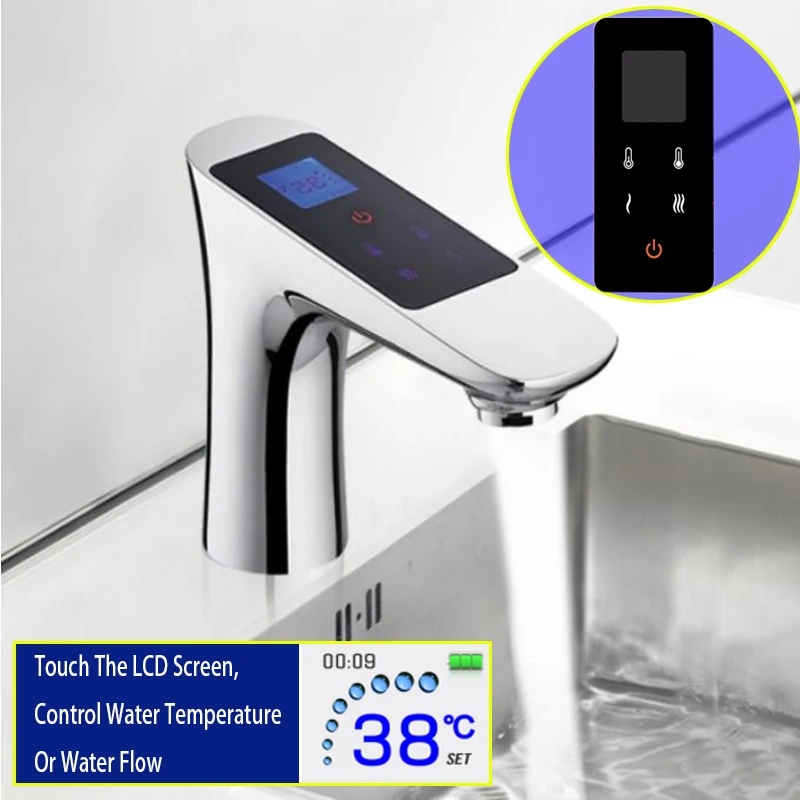 Touch Screen Basin Faucet Control Temperature Flow Modern Chrome Washing Faucet Thermostat