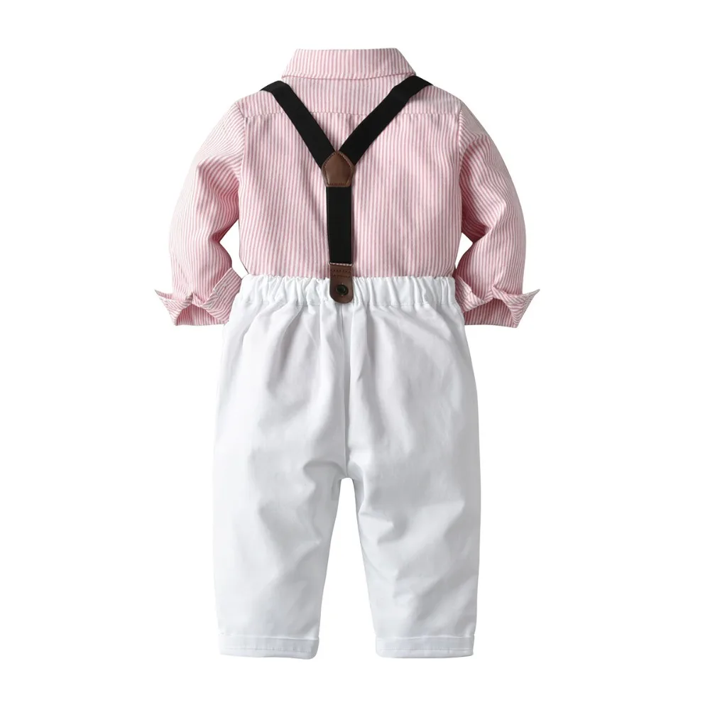 Костюм для маленьких мальчиков полосатая жилетка из двух предметов рубашка с длинными рукавами брюки с галстуком-бабочкой для джентльменов, детский осенний костюм