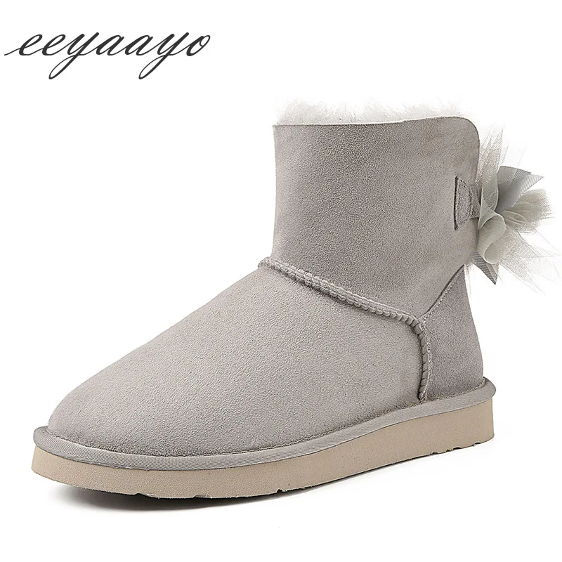 

2018 New Winter Shearling Women Ankle Boots Flats Heel Warm Wool Lining Real Sheepskin Fur Women Shoes Gray Short Snow Boots
