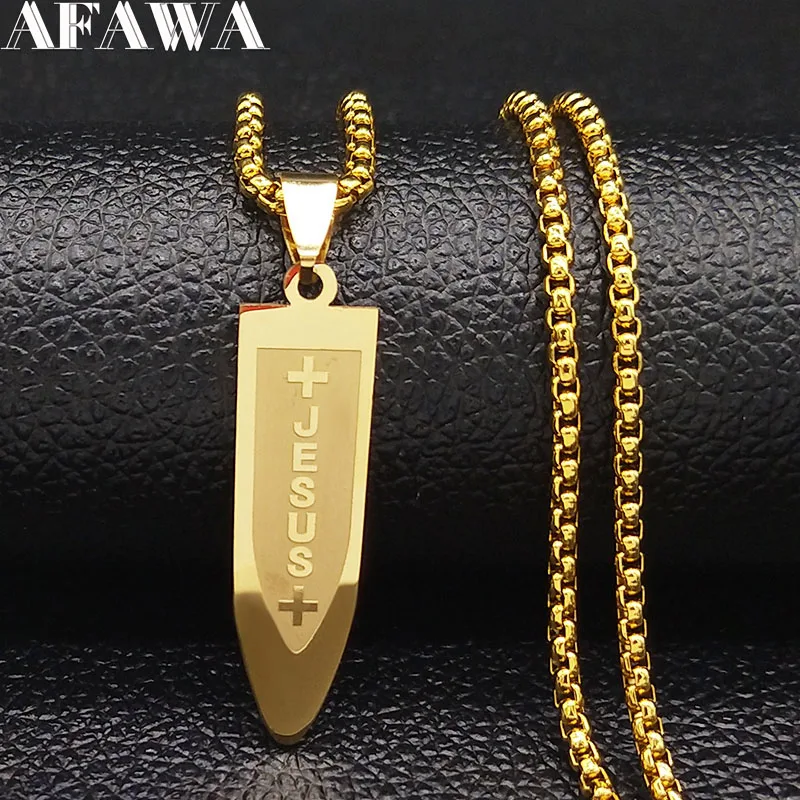 남성용 예수 십자가 스테인리스 스틸 초커 목걸이, 골드 컬러 체인, 총알 목걸이, 쥬얼리 칼라, N6049S02