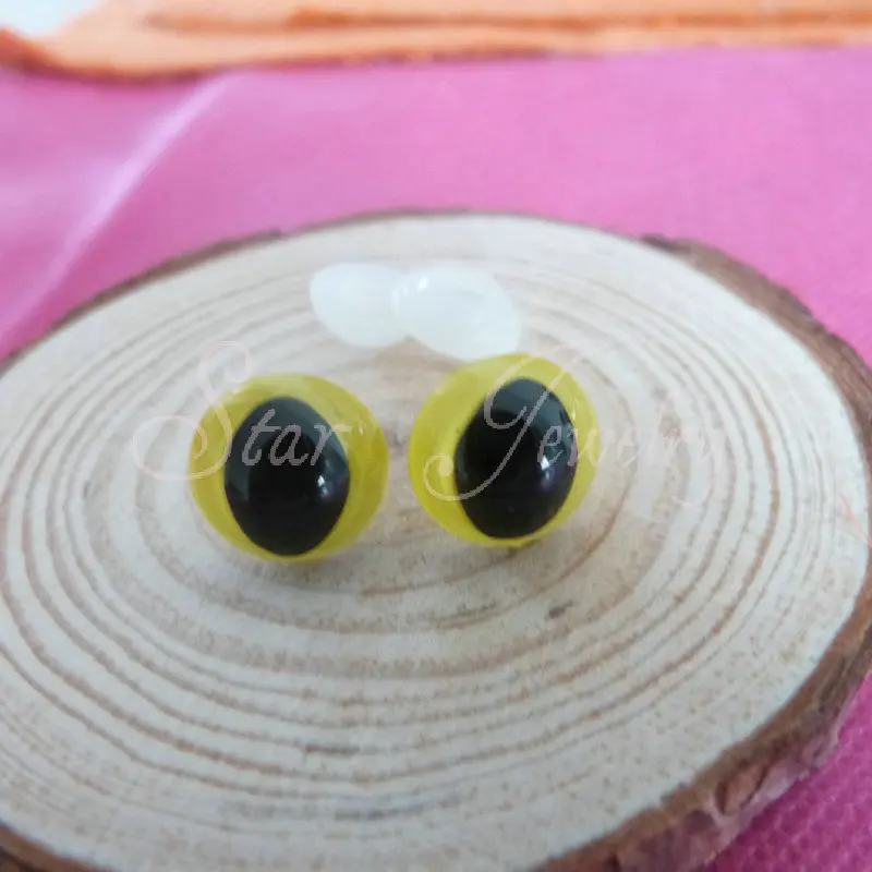 Lemon Yellow color doll accessories plastic toy safety cat eyes with white washers 10mm 12mm 13mm