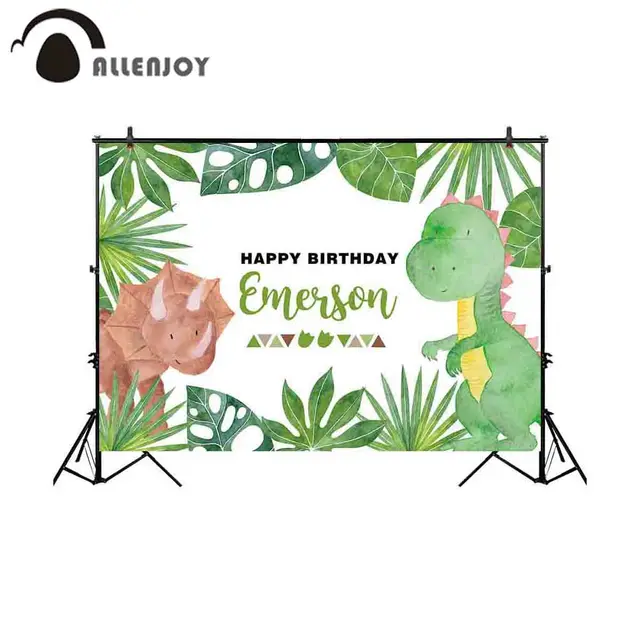 Allenjoy backdrop for photographic studio green plants surround different cute dinosaur birthday background photobooth