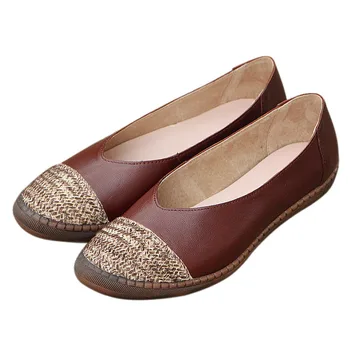 

986-1 New Original Restoring Ancient Cowhide Leather Shoe with Shallow Mouth Stitching of Literature and Art Women Flat Shoes