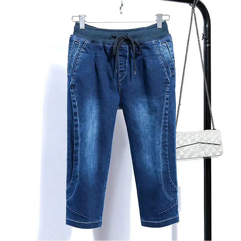 High Waist Jeans Woman Stretch Summer Denim Pants Trousers Plus Size 5XL Capri Jeans For Women Short Harem Pants Female C4553