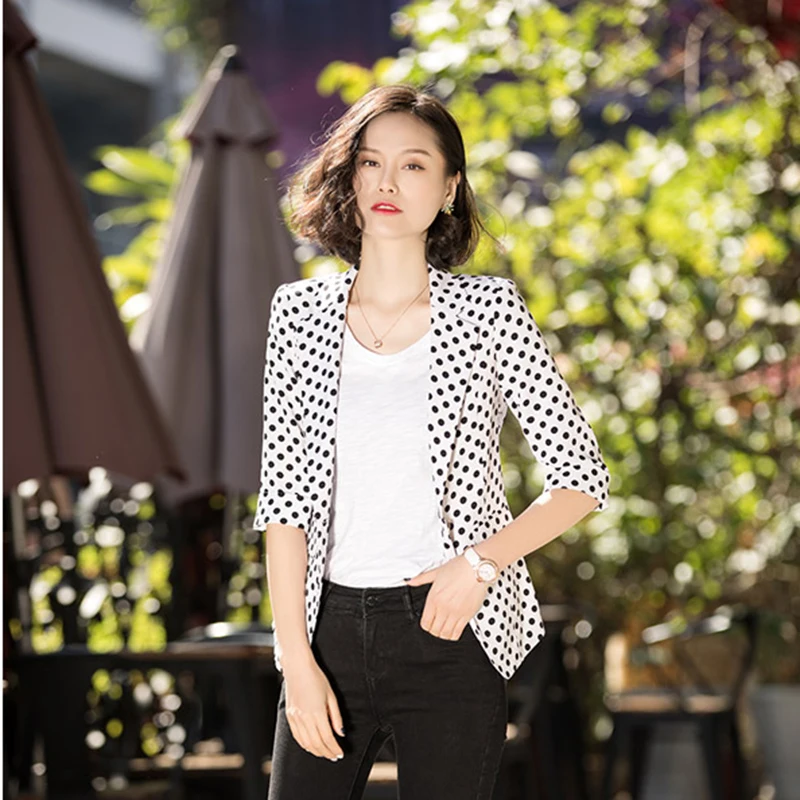 Spring Women Small Suit Wave points Three Quarter sleeve Casual Slim Suit 2018 Fashion New Large size Coat Autumn Lady Suit xy75 Spring Women Small Suit Wave points Three Quarter sleeve Casual Slim Suit 2018 Fashion New Large size Coat Autumn Lady Suit xy75