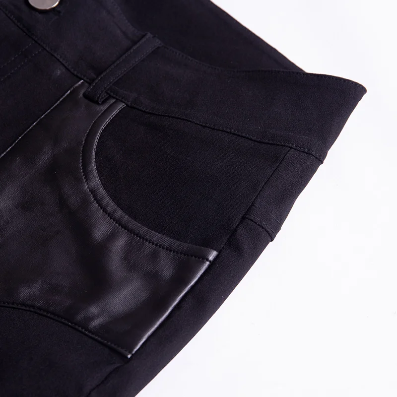 Черные узкие брюки для женщин в готическом стиле панк рок из искусственной кожи в стиле пэчворк длинные брюки уличная Kpop джоггеры с высокой талией обтягивающие брюки