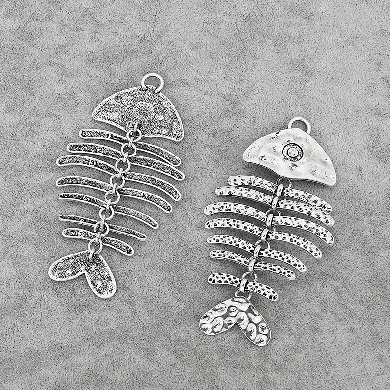 4 шт. большой тибетский серебристый металлический Подвески в виде рыбьей кости и скелета DIY фурнитура для изготовления ювелирных изделий и ожерелья 100x56 мм