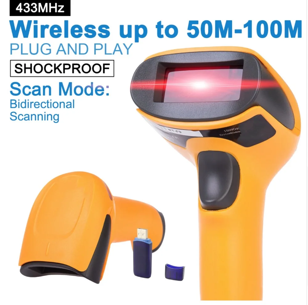 Wireless Laser Barcode Scanner Long Range Cordless Bar Code Reader for