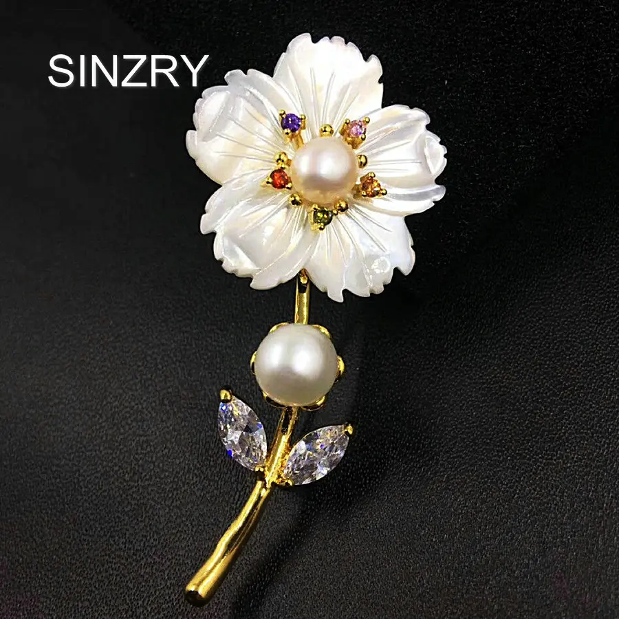 SINZRY 2018 Natural shell DIY flower brooch pin lady immitation pearl