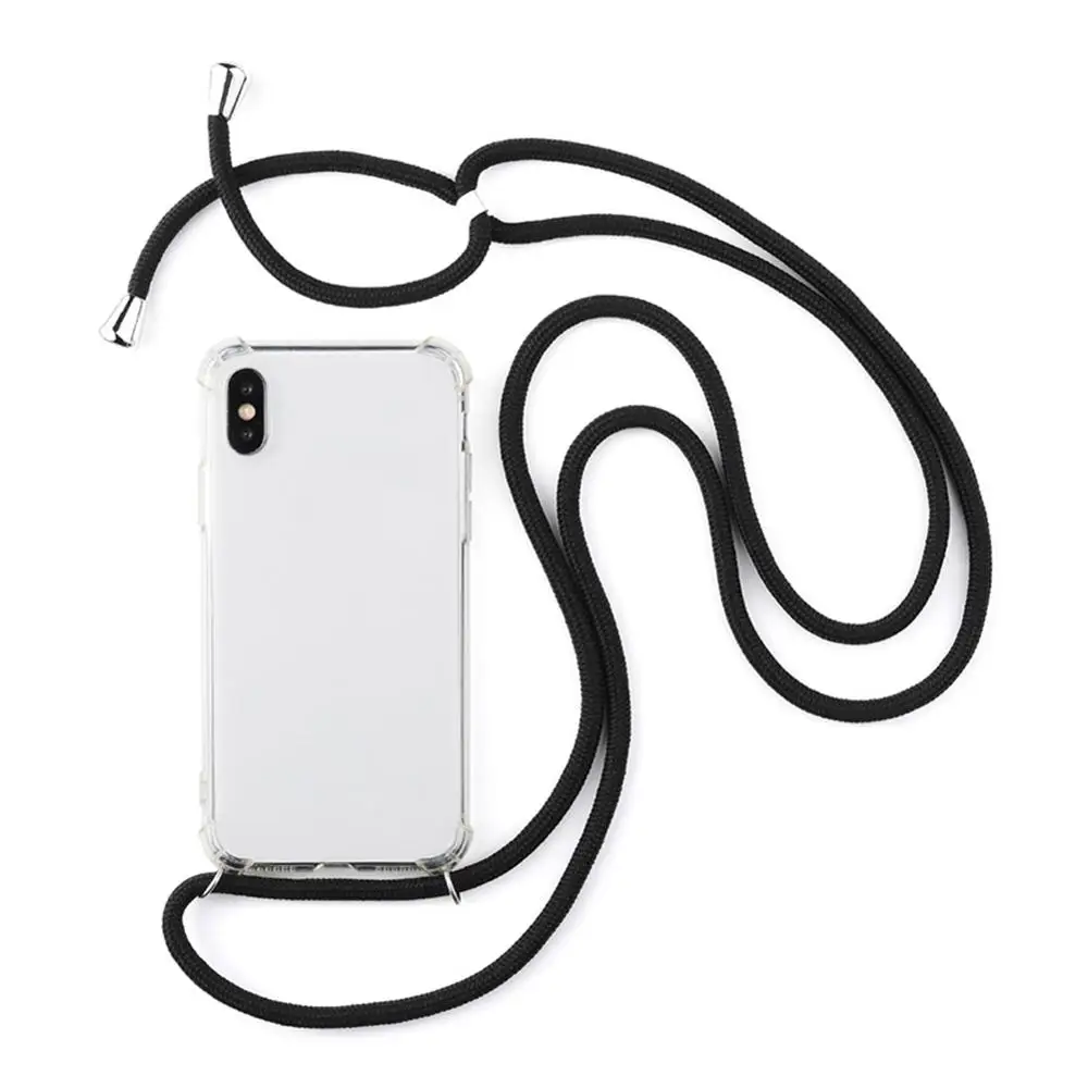 

Transparent Clear Protective Case Cover with long Necklace For iPhone X XS XR XS Max 6 7 8 Plus Soft TPU Cell Phone Case