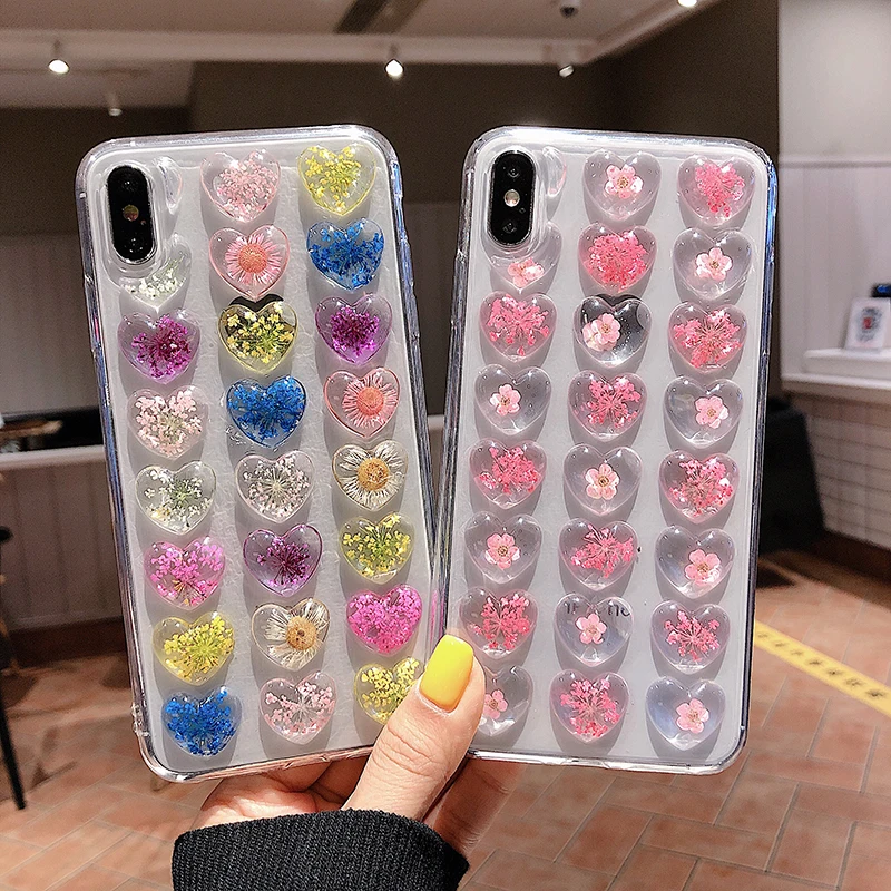Vintage 3D Heart Real flowers Phone Case for iphone X XS Max XR Stylish TPU Soft Case for iphone 6 6s 7 8 Plus X capa Vintage 3D Heart Real flowers Phone Case for iphone X XS Max XR Stylish TPU Soft Case for iphone 6 6s 7 8 Plus X capa