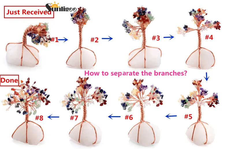 Sunligoo 7 Чакра натуральные румяные камни денежное дерево Фен Шуй богатство Орнамент Дерево жизни целебные Кристаллы Камень «reiki» декор