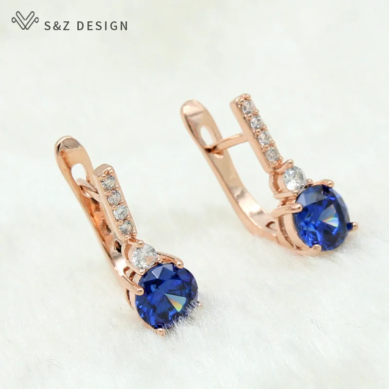 S&Z DESIGN New Fashion Round 585 Rose Gold Color Cubic Zirconia Dangle Earrings For Women Girl Wedding Party Jewelry