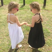 Платье без рукавов с бретелькой через шею для маленьких девочек, праздничные платья принцессы с открытой спиной, детская одежда, Одежда для пляжа, новинка года, 80-120 см