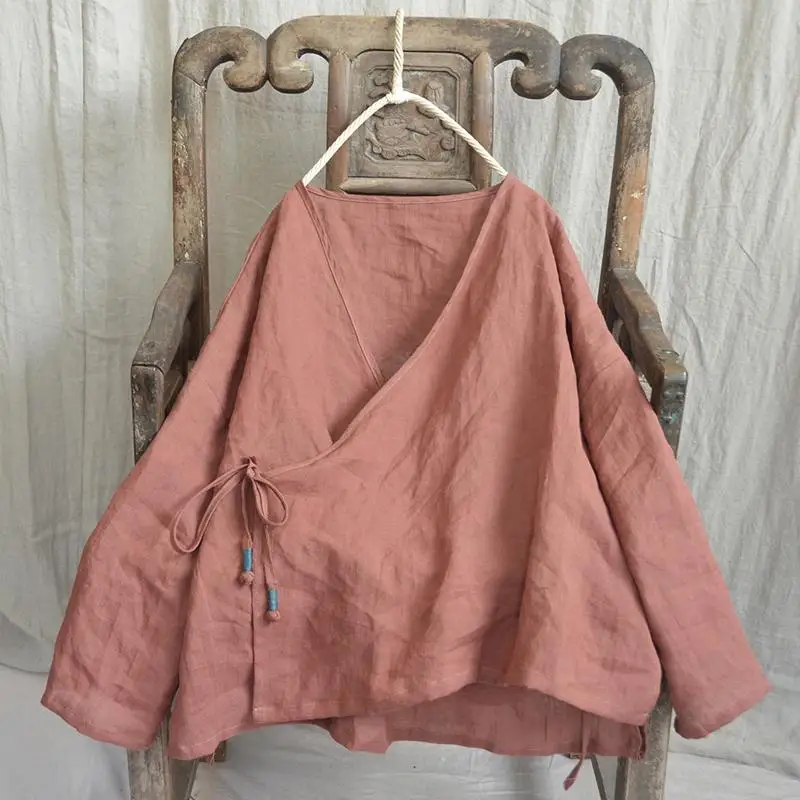 Lacing_Ramie_Autumn_Solid_Women_V-neck_Top_5_800x