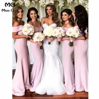 

2018 Off Shoulder Mermaid Bridesmaid Dress Short Sleeve Wedding Party Dress Elastic Satin Women Bridesmaid Dresses
