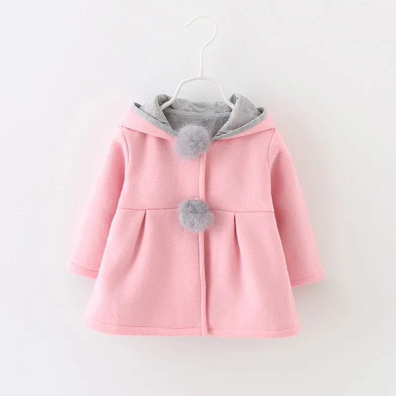 Пальто для девочек; Новинка г.; милая куртка с капюшоном и заячьими ушками для новорожденных; осенне-зимняя верхняя одежда для детей - Цвет: Розовый