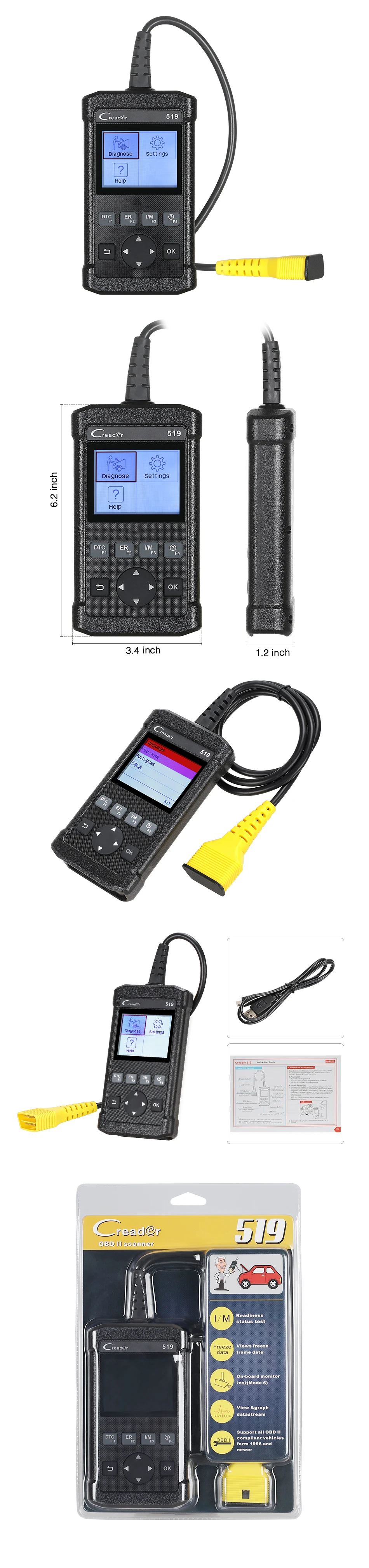 LAUNCH CReader 519 поддерживает все OBDII/EOBD Creader 519 такие же, как creader 5001 диагностические инструменты автомобильный считыватель кода своими руками сканер