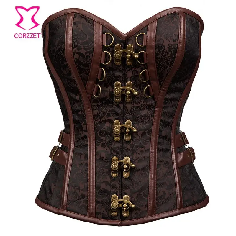Steampunk Overbust Steel Boned Waist Trainer Corset Corselet Vintage Corsets and Bustiers Gothic Clothing Burlesque Costume