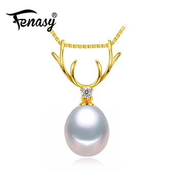 

FENASY 18K Gold Deer Pendant Pearl Jewelry Antlers Necklaces & 18K Yellow Gold Pendant For Lovers Send S925 Silver Necklaces