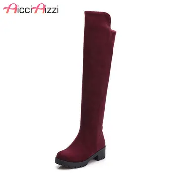 

ZALAVOR Women High Heels Over The Knee Boots Plush Fur Autmun Winter Women Shoes Slip On Eslatid Long Boots Size 34-43