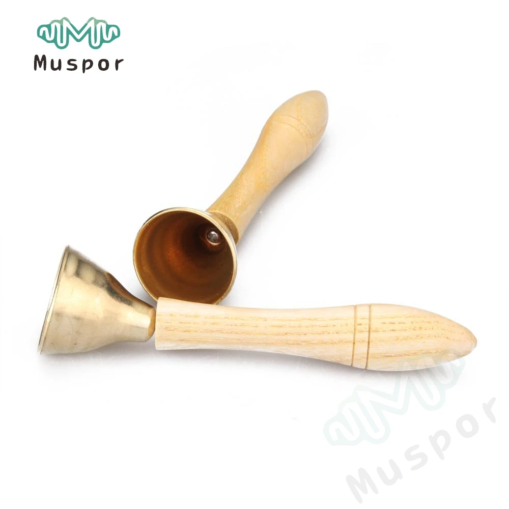 2 x деревянный колокольчик с деревянной ручкой ручной латунный 3,5 см ручной Колокольчик колокольчик Orff инструменты Детское Дошкольное раннее образование