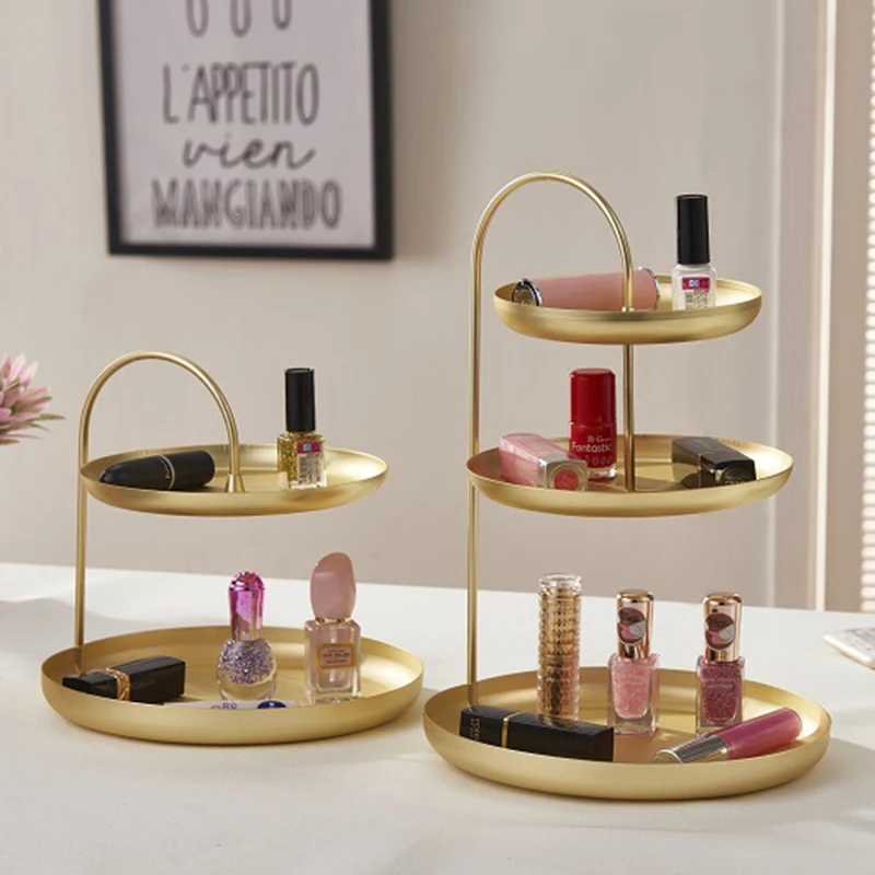 2/3 Tier Gold Home Storage Racks Bathroom Organizer Cosmetic Lipstick Perfume Holder Shelf Home Table Food Cake Plates