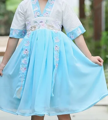 Hanfu/платья для девочек Китайская вышивка танцевальные костюмы китайский костюм детская одежда для выступлений детская одежда для сцены DNV11409 - Цвет: Синий