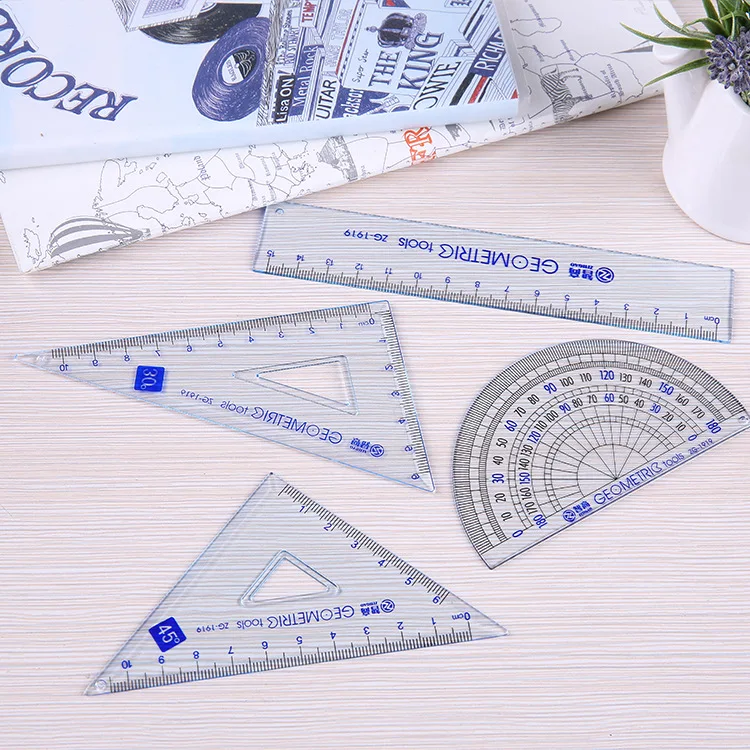 Hot selling 4 pcs/pack Students Maths Geometry Stationery Ruler Set Squares Protractor Supplies