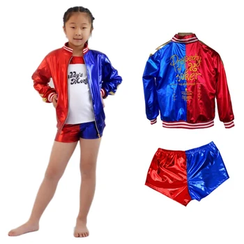 

Suicide Squad Cosplay Costume Kids Harley Quinn Cosplay Jacket Shirt Shorts Full Sets Sexy Halloween Party Costume