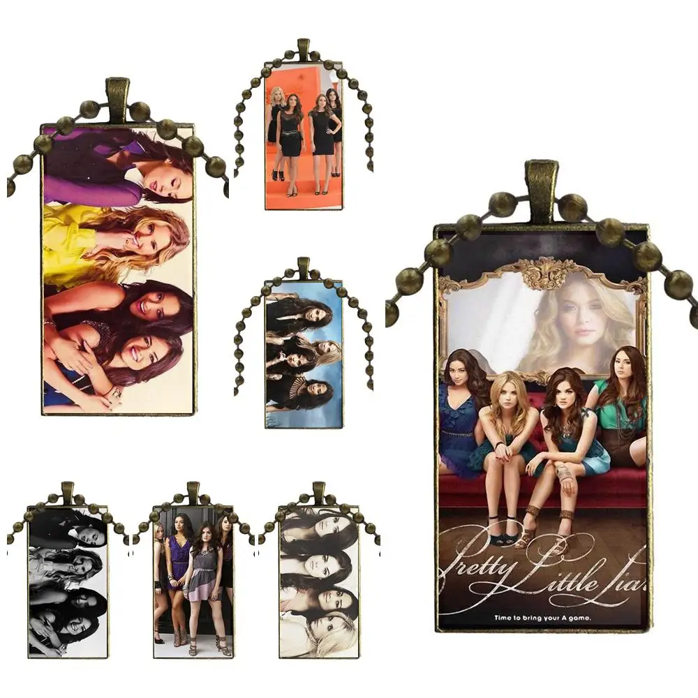 

For Men Women 2018 Pretty Little Liars Fashion Glass Cabochon Necklace With Women Statement Pendant Rectangle Necklaces Jewelry