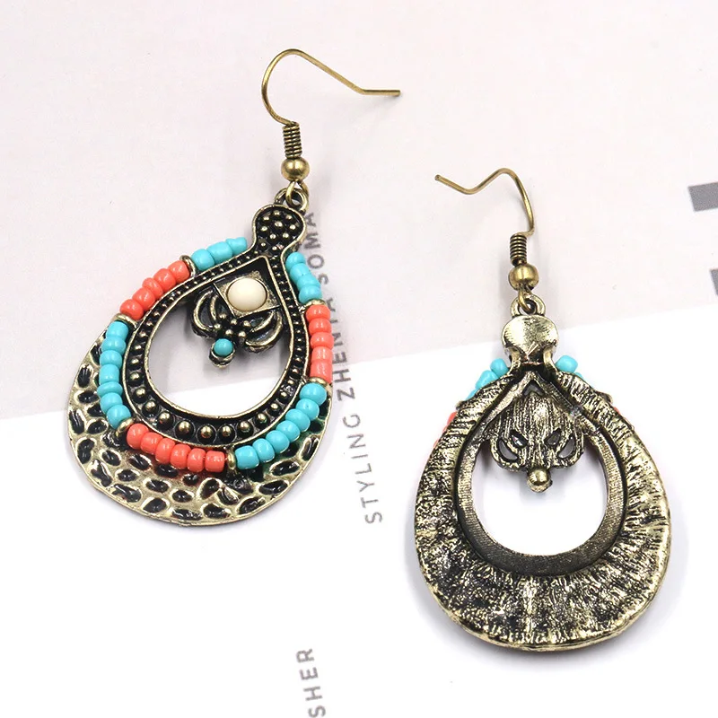 

Water Drop Shape Vintage Bohemian Earrings Colorful Beaded Charm Drop Earrings for Women Handmade Statement Earings Boho Jewelry