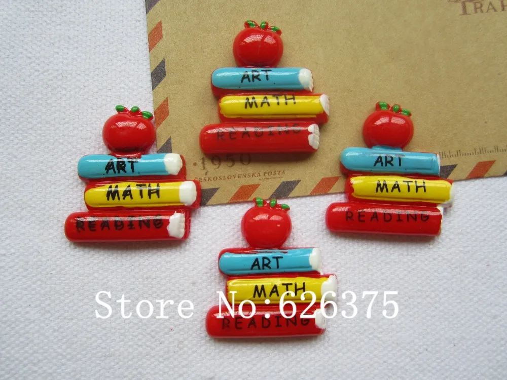 

Rena!! Min.order $6 (mix order), Apple Books Back to School for Hair Bow Center Phone Deco DIY (29*30mm), Free Shipping